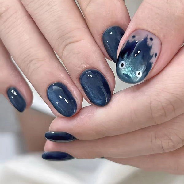 Press-On Nails Wear nail demons flame detachable nail pieces indigo cat's eye fake nail pieces fake nails 24 pieces