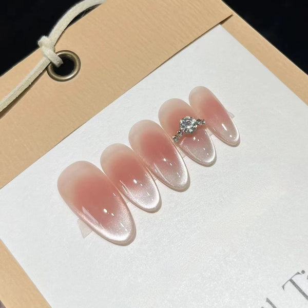 Press-On Nails Gel Nails DIY Nails  Eternal [real shot] carat ring hand-worn nail pure desire blush cat's eye new white fake nails