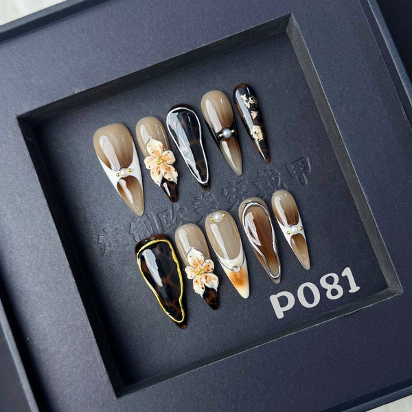 Ombre Marble Nails with 3D Carved Design | Press-On Manicure Set