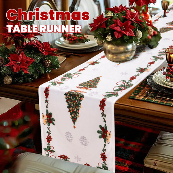 Christmas Table Runner Waterproof Polyester, Festive Dining Table Decor for Holiday Atmosphere