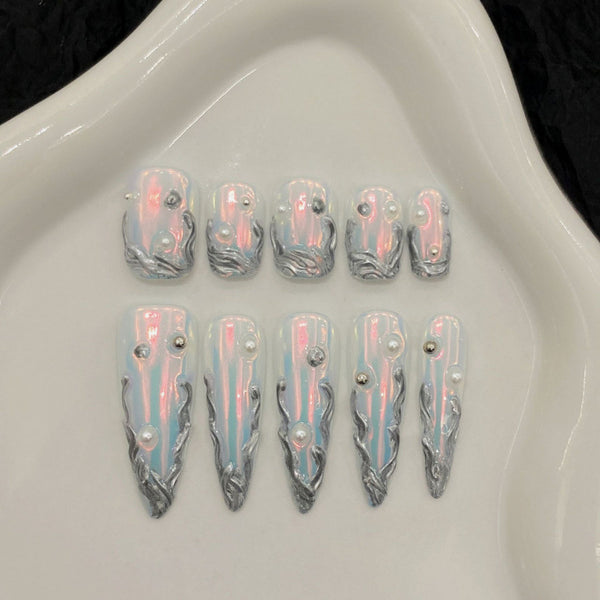 Press-On Nails Gel Nails DIY Nails AB style hot girl metal European and American wearable nail finished nail piece wearable nail