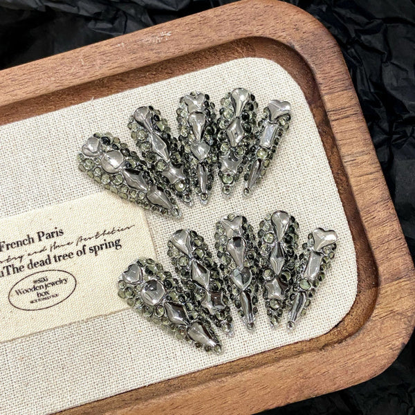 Press-On Nails  Gel Nails DIY Nails Gun gray super flash full diamond dark hot foreign trade European and American style detachable pure handmade wear armor