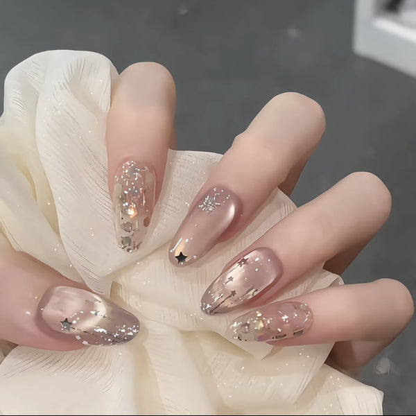 Baroque Tear Glitter  Star Moon Fantasy Fairy Wand Sparkling Glitter Nails  Handmade Press-on Nails