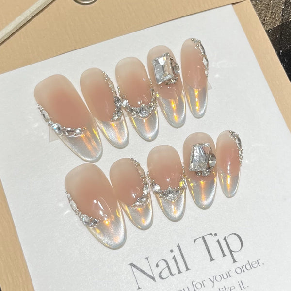 Press-On Nails Gel Nails DIY Nails Pure handmade phototherapy wears nails, sunset blush, aurora pink, cat's eye, French ice through diamonds, handmade nails