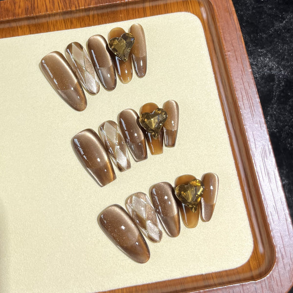 Press-On Nails Gel Nails DIY Nails Ice American Pure Handmade Light Therapy Wear Nail Merillard Cat Eye Diamond Check Space French Wear Nails