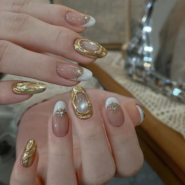 Press-On Nails Gel Nails DIY Nails Handmade phototherapy wearing nails, silver pupils, high-intelligence nail art, cat's eye champagne, popping magic mirror powder, wearing nail products