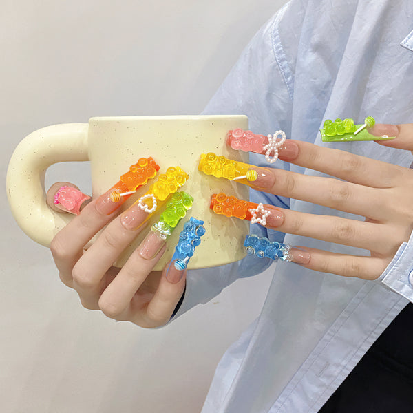 Press-On Nails Gel Nails DIY Nails ins style cute little bear lollipop nail art nail stickers fake nails nail art