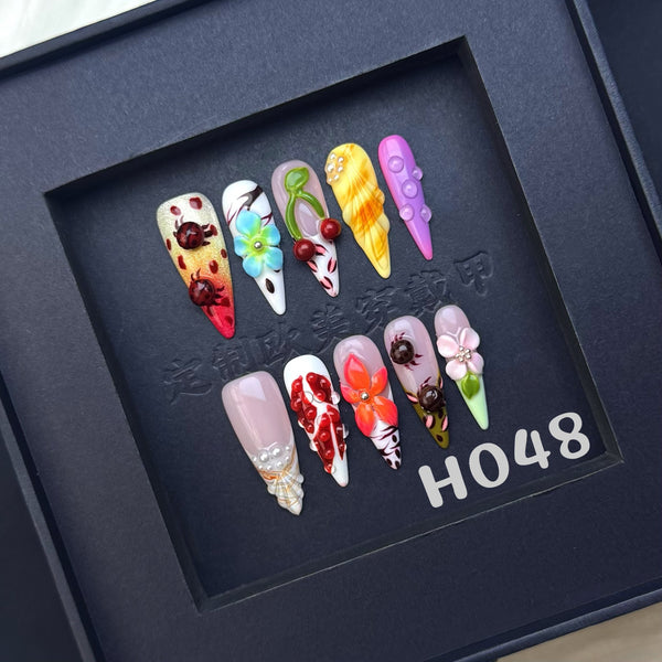 New Design Carved 3D Floral Stiletto Press-on Nails - Dramatic & Elegant