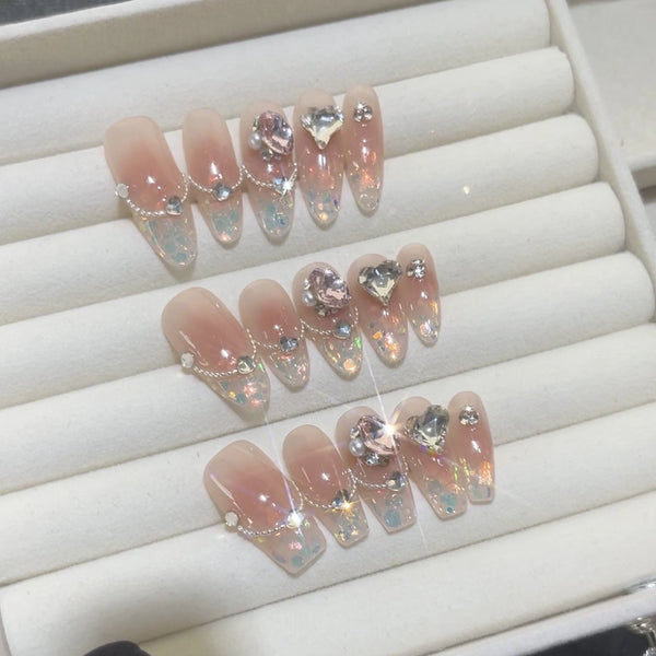 Press-On Nails Gel Nails DIY Nails Pure handmade phototherapy wearable nails Sweet wish blush sequins flash three-dimensional diamond nail art wearable nails