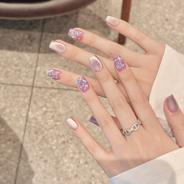 Taro Boba Cat Eye Press-On Nails