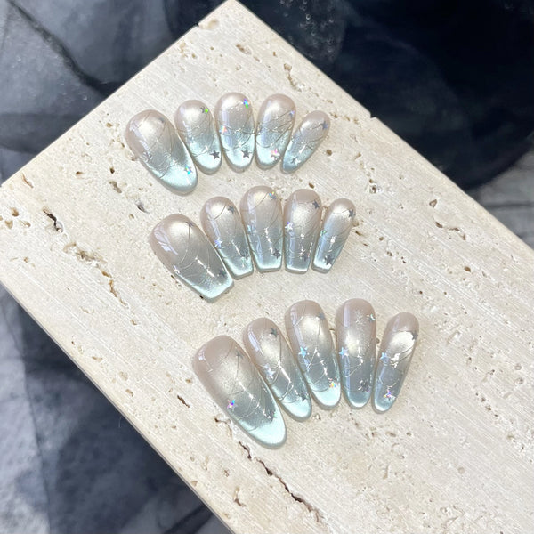 Press-On Nails  handmade light therapy wears nail burst flash dense cat's eye whitening high-grade texture handmade nail patch
