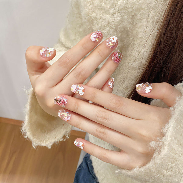 Press-On NailsGel Nail DIY NailsSeiko hand-painted spring and summer flowers pure hand-wearing nail pieces pure desire style detachable nail stickers