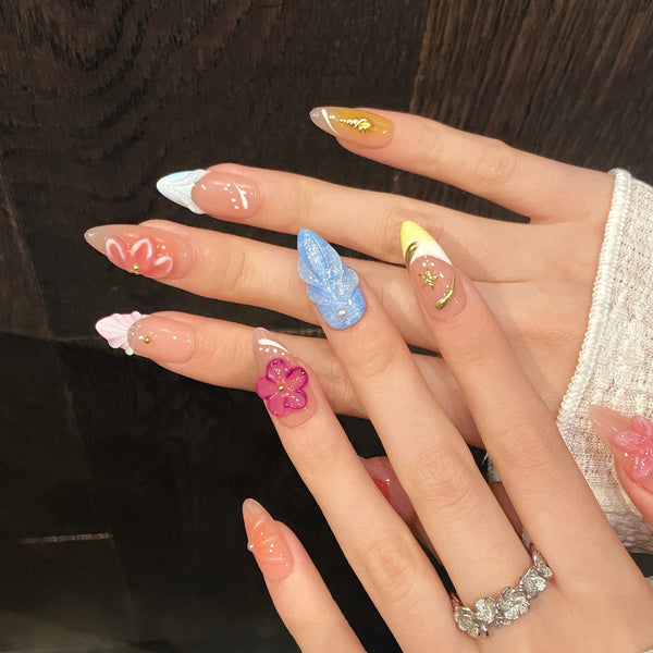 Press-On Nails Gel Nails DIY Nails Clear floral carving gradient French ice-clear high-end hand-made wearable armor