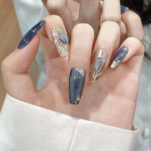 Press-on Nails | Blue Lightbulb Cat Eye Gel Nails | Luxury Bouchard Design | Instant Glam"