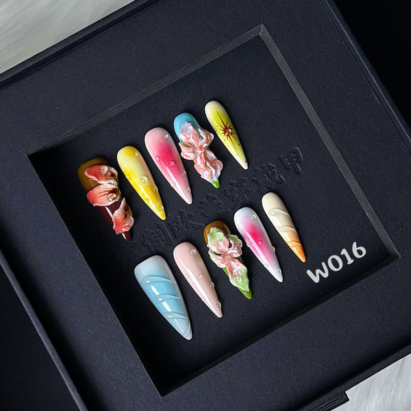 Exquisite Hand-Carved Floral Petal Press-On Nails