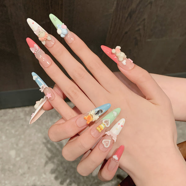 Dopamine Girl Balloon Bear Press-on Nails!