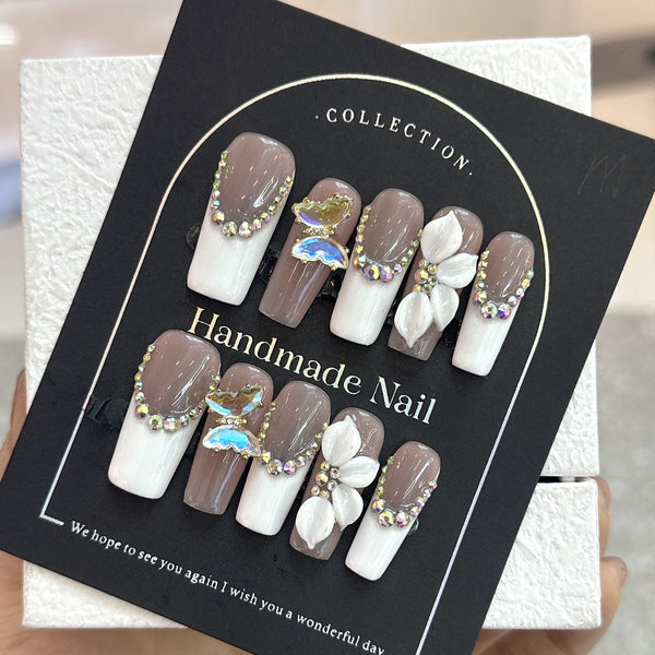 Hand-Painted Punk Chic Press-On Nails - Edgy & Elegant Summer Wearable Art