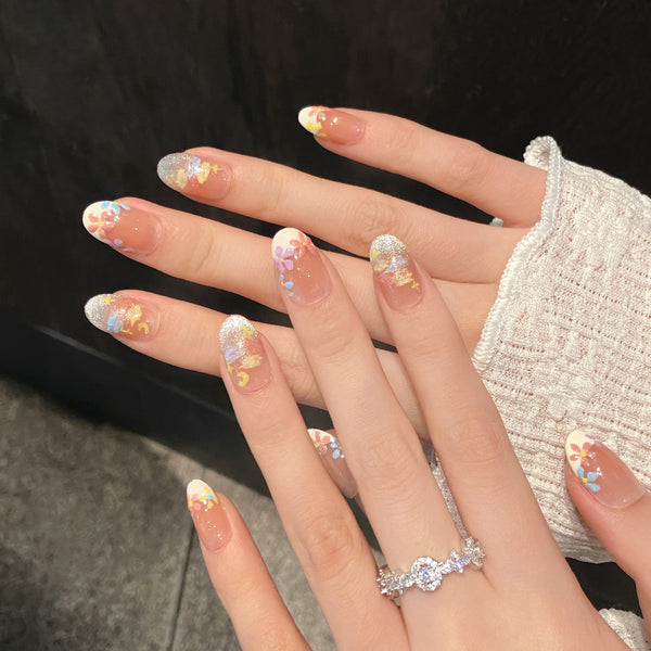 Poetic Blush" – Spring Floral Cat Eye Press-On Nails