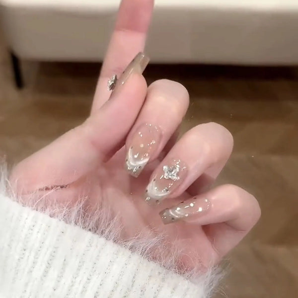 Press-On Nails Handmade phototherapy wears nails Hepburn dinnerSpring and summer new polka dot cat's eye three-dimensional butterfly diamonds wear nails