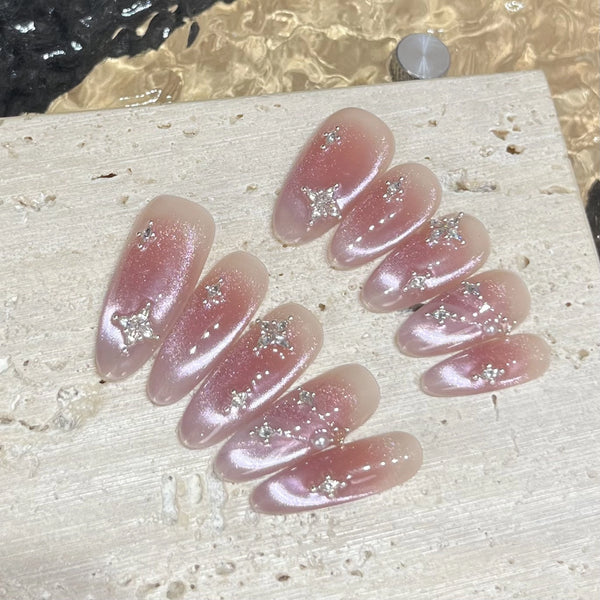 Press-On Nails Gel Nails DIY Nails Soft Mist Pure Handmade Light Therapy Wearing Nails Gentle Streamers Nail Art Advanced Temperament Wearing Nails Finished Products
