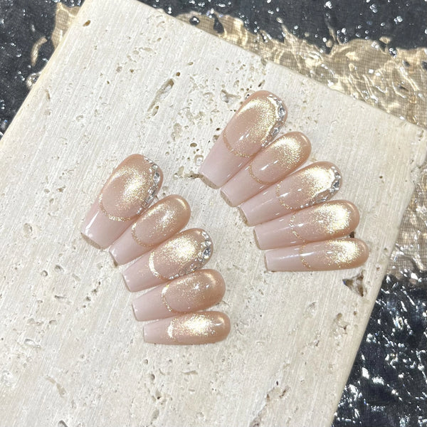 Golden Years Pure Handmade Light Therapy Wearable Nail Hollow French Handmade Wearable Nail Light Luxury High-end Nail Art Patches