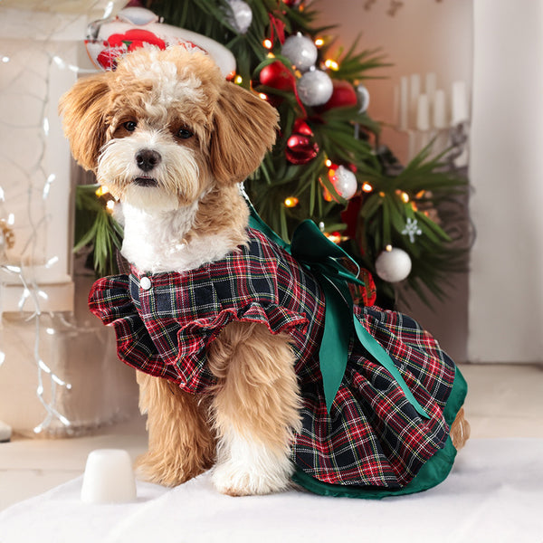 New Plaid Christmas Dress for Small Dogs - Classic Holiday Pet Costume