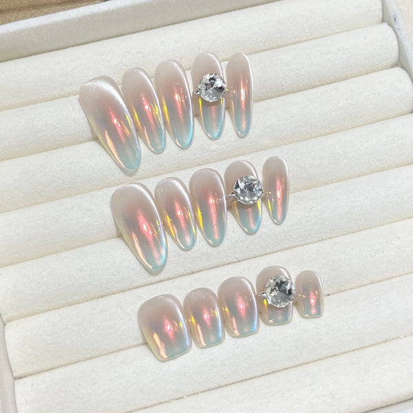 Press-On Nails Gel Nails DIY Nails Carat Lovers 2024 Hot New Magic Mirror Pink Cat's Eye Short, Medium and Long Simple and Versatile Finished Wear Nails