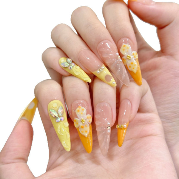 Press-On Nails Gel Nails DIY Nails  three-dimensional carved jellyfish summer ocean style three-dimensional pure hand-made wearable armor