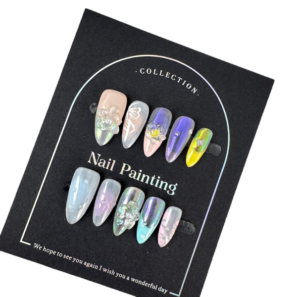 Luxury Hand-Carved Floral Design Press-On Nails