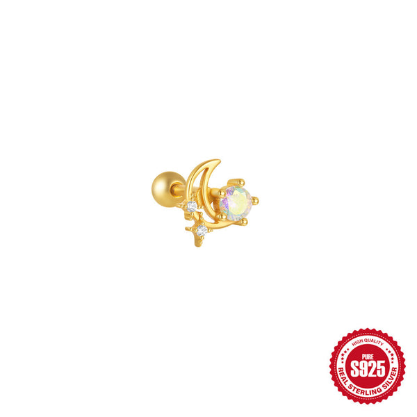 S925 Sterling Silver Moon & Star Earrings Set