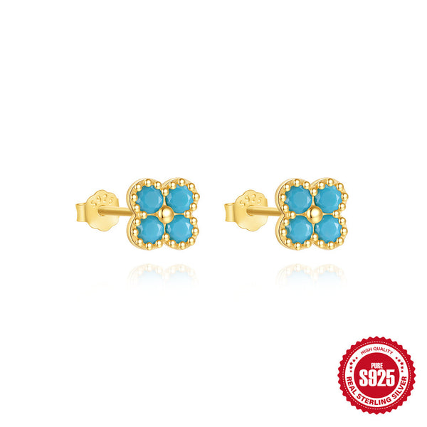 S925 Sterling Silver Floral Turquoise Jewelry Set