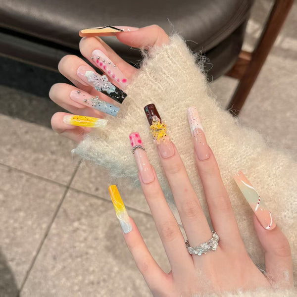 Press-On Nails Gel Nails DIY Nails Summer colorful wear armor Water pipe ladder 3D carving