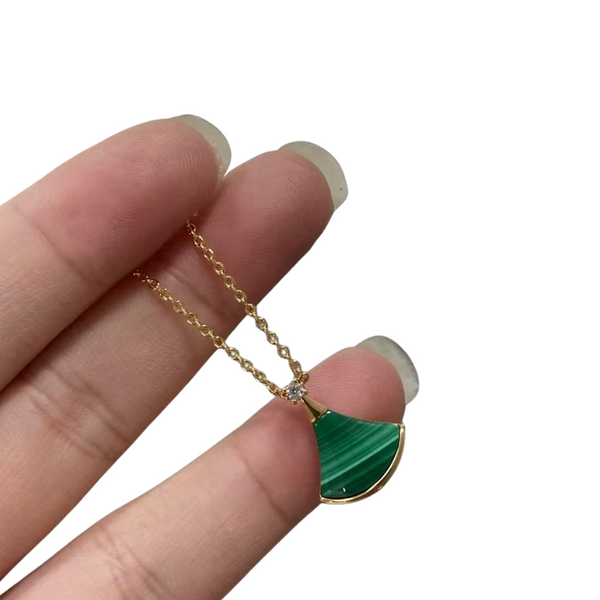 Sector Skirt Pendant Necklace – 18K Gold Plated Dainty Choker, 925 Sterling Silver with Natural Agate Gemstone, Luxury Minimalist Jewelry for Women