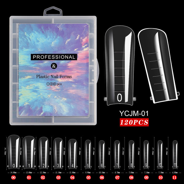 120pcs Clear Plastic Nail Extension Forms - No Paper Wrap Needed, Fast Curing UV/LED Gel Nail Tips for DIY & Salon Use