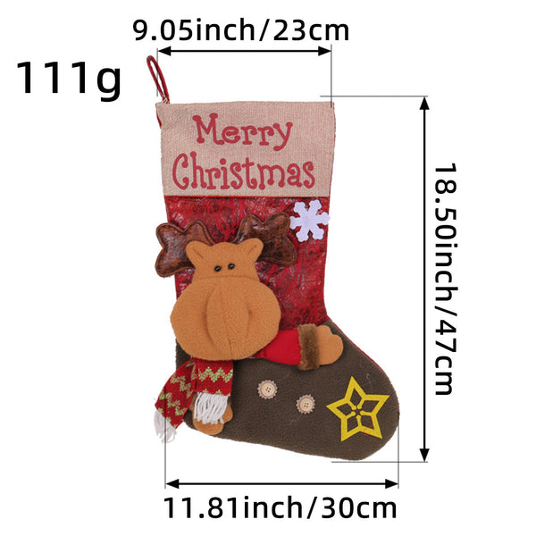 3D Santa Sock with Big Head Plush Doll, Extra Large & Thick Christmas Stocking for Gifts