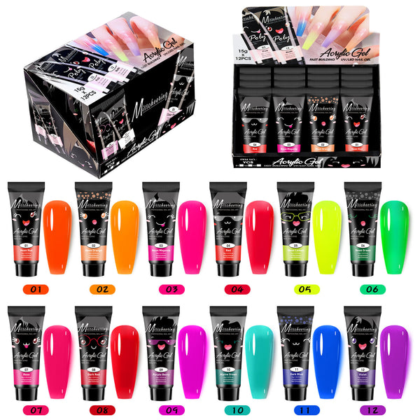 12 Colors Fast Nail Extension Gel Kit with Glitter – UV/LED Hard Builder Gel for Strong & Sparkly Nail Extensions