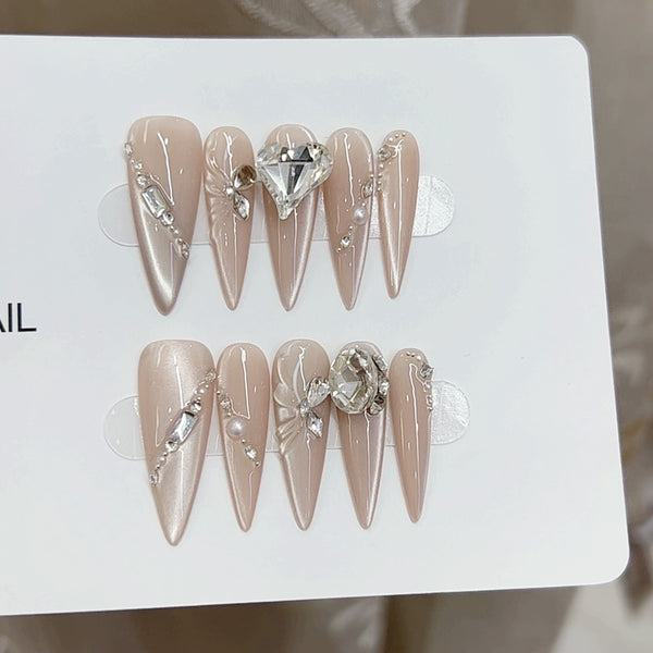 Press-On Nails Gel Nails DIY Nails Handmade phototherapy nail polish cat's eye diamond
