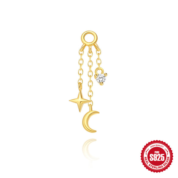 S925 Sterling Silver Pentagram Earrings Set – Long Chain Drop Earrings with Cubic Zirconia, Cartilage Ear Cuff & Dainty Pendant, Edgy Boho Jewelry